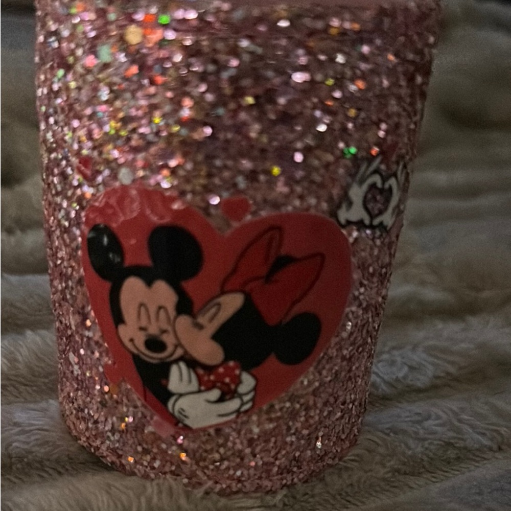 Pink Glitter Disney Tumbler for pencils or makeup brushes